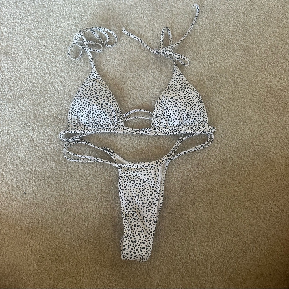 White Fox - White & Black Polka Dot Bikini Set